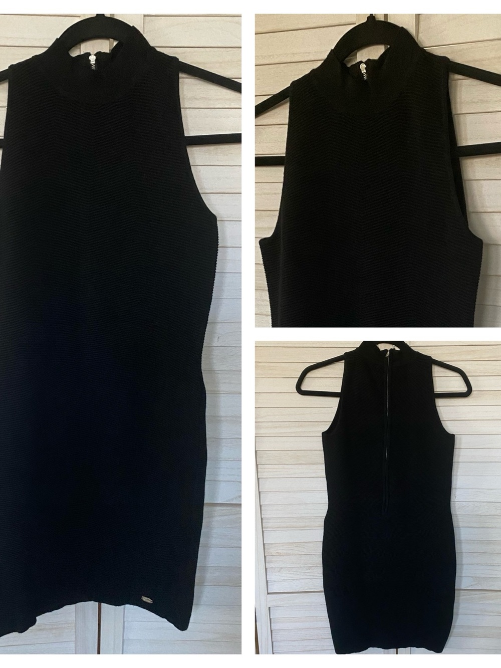 Guess Black Sleeveless Ribbed Bodycon Mini Dress SZ M
